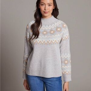 Alashan 100% Merino Wool Vail Fair Isle Mock Neck with Angora Size Medium Grey